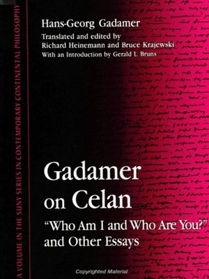 cover image of Gadamer on Celan